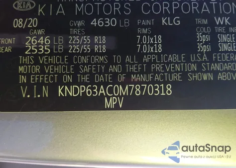 2021 Kia Sportage S from USA, damaged, VIN KNDP63AC0M7870318